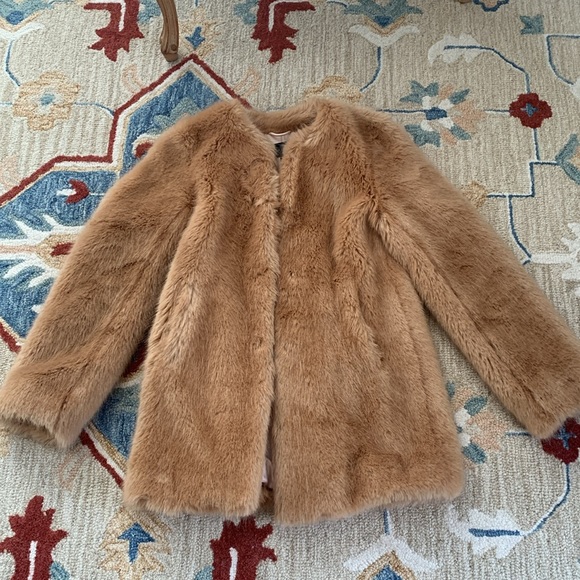 ANN TAYLOR Caramel Tan Brown fur coat XS 0 2 4 winter lady elegant - Picture 8 of 12